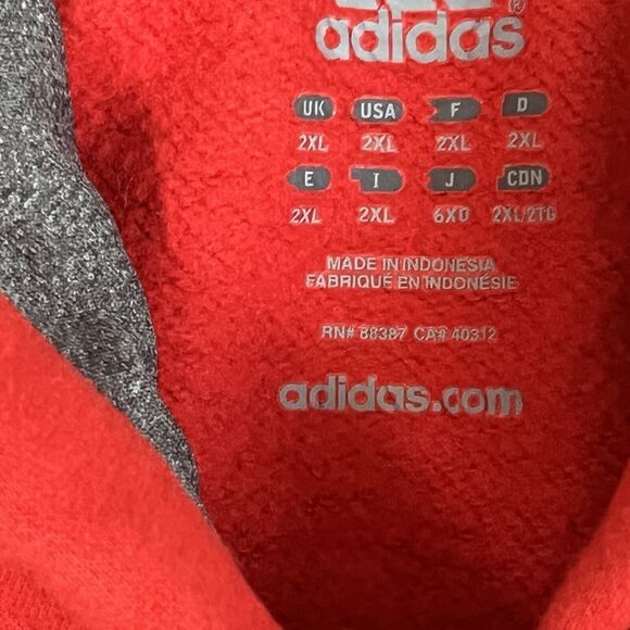 Adidas Hoodie Men's 2XL Red Pullover Logo 3 Stripes Sweatshirt Pocket Graphic - Picture 4 of 5